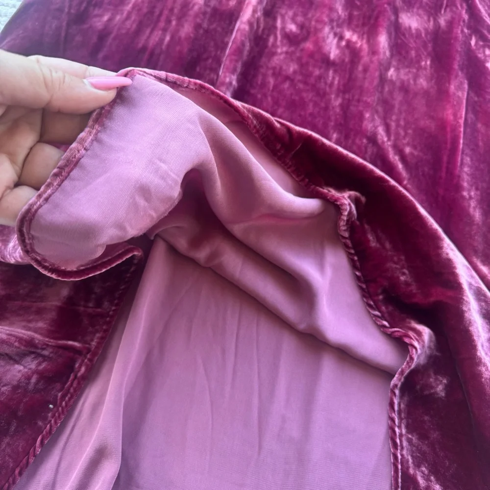 Sundance Silk Velvet Lace Slip Dress Burgundy Bias Cut Midi Size L